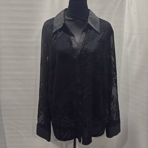 Valerie Stevens Black long sleeve button down blouse, 2 button cuff Size 3X
